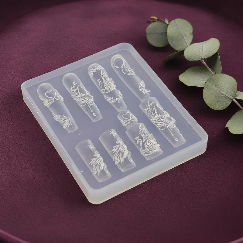 Nail Silicone Mold Swan Lake 1Pcs Embossed Pattern High Transparency for 3D Manicure DIY Decor
