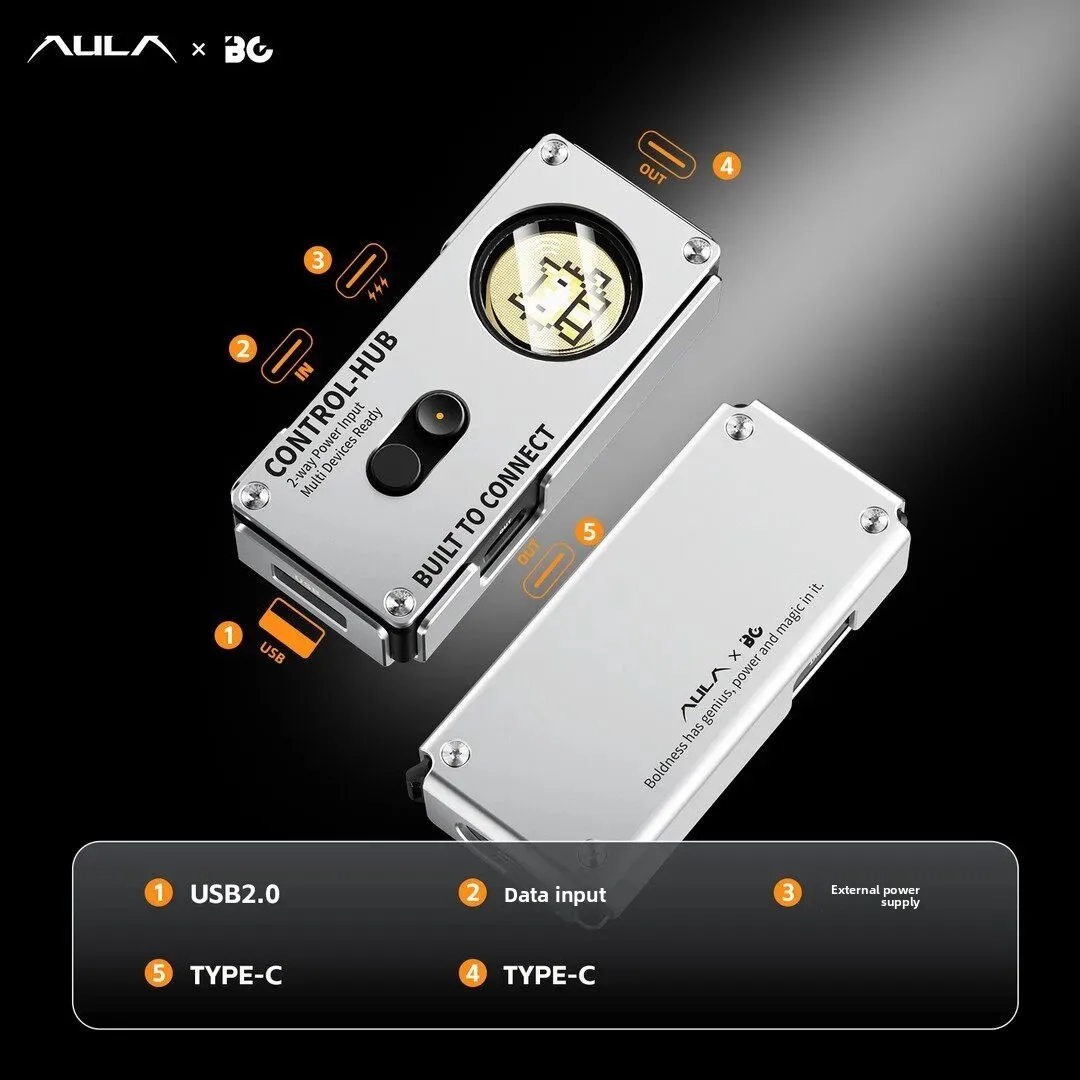 AULA BG CONTROL-HUB 8K Gaming USB Hub, Voltage Current Display, Custom GIF Screen, 2-in 3-out Expansion Dock for PC Peripherals