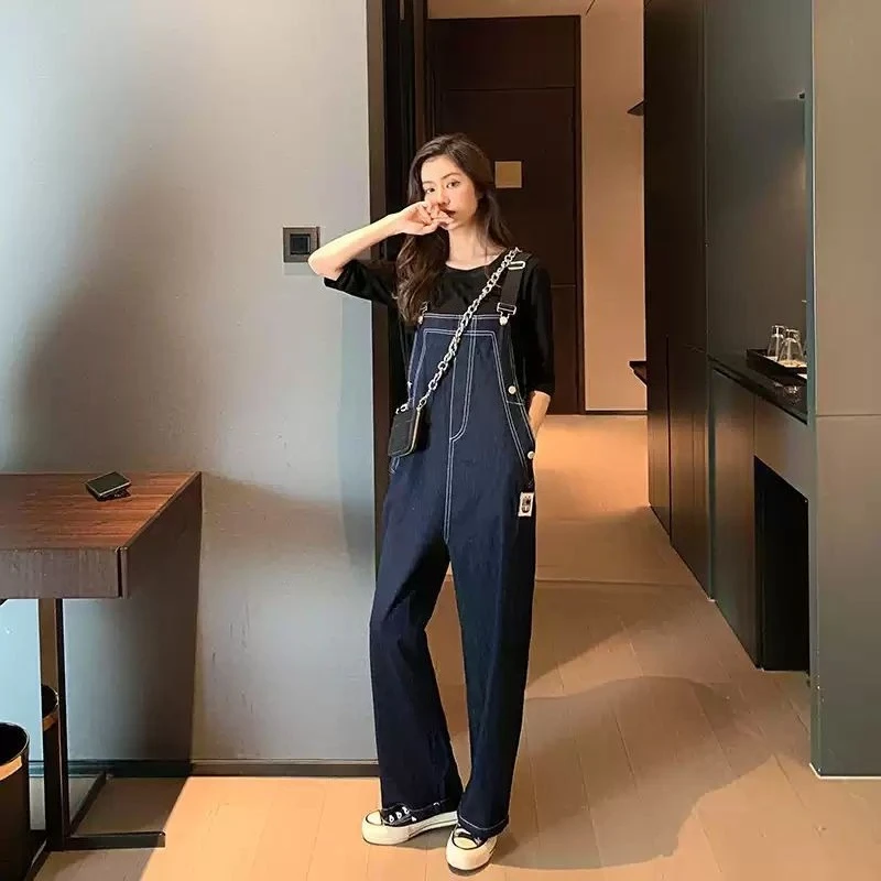 Women’s Summer Denim Overalls Loose Fit Lightweight Korean Style Vintage Jumpsuit Slimming Casual Fashion
