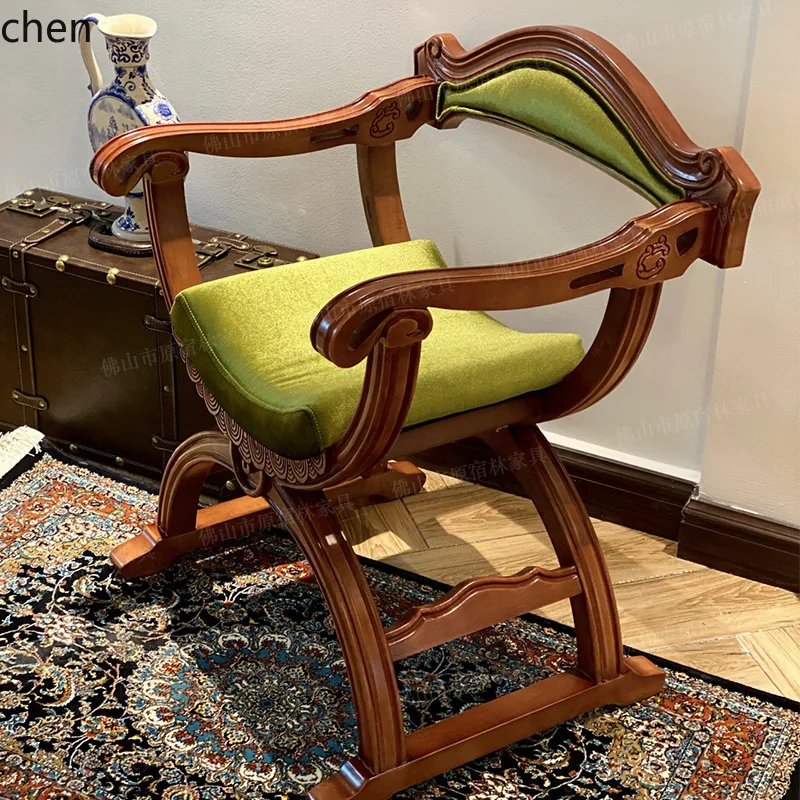 ZML Carved Solid Wood Armrest Backrest Chair for Sofa Study Master Chair
