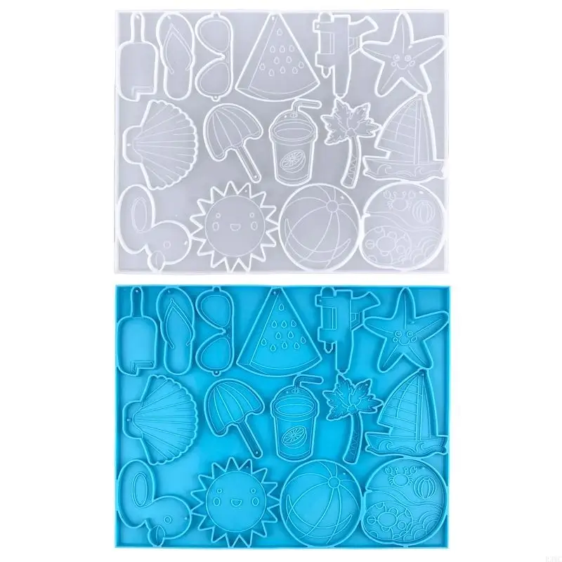 

R3MC Beach Series Silicone Keychain Mold Epoxy Resin Casting Molds Silicone Keychain Pendant Mold for DIY Keychain Decoration
