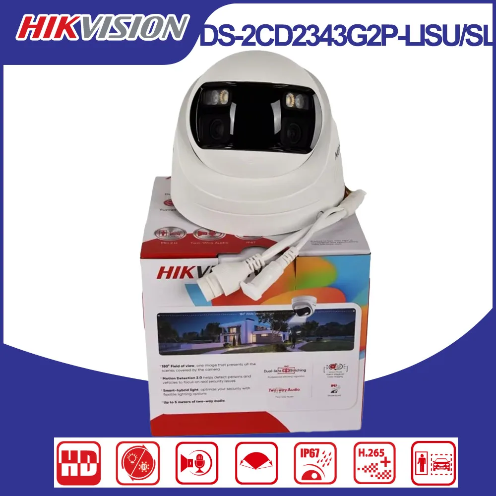 Hikvision DS-2CD2343G2P-LISU/SL 4MP 180° Wide Angle Panoramic Turret IP Camera AcuSense Two-Way Audio IP67 Outdoor CCTV Camera
