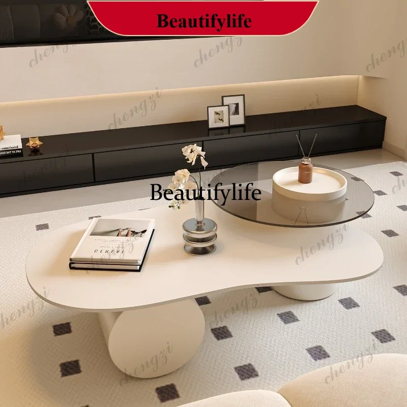 French cream wind high and low rock slab cloud coffee table special-shaped simple table living room small apartment household p1