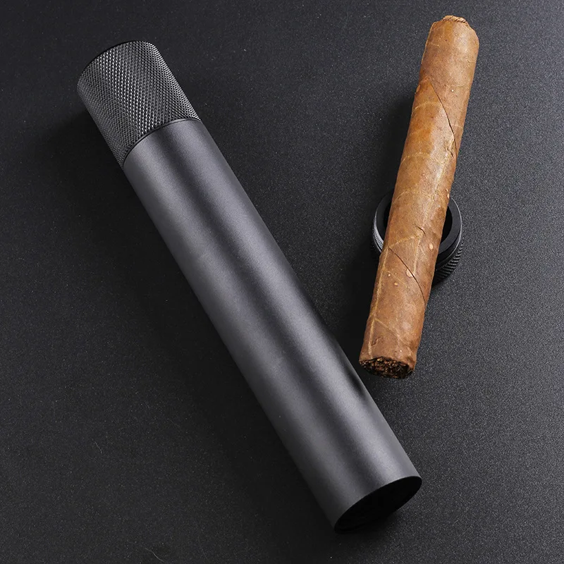 Black Zinc alloy Big Size Humidor Cigar Tube Storage Moisture-proof Cigar Case Smoking Accessories