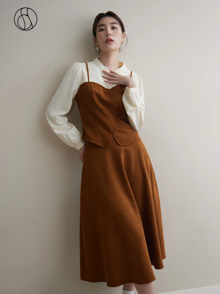 

DUSHU Commuter Two-piece Set Winter 2023 New Chinese style Buckle High Waisted A-line Dress Fashion Set Casual Loose Dress