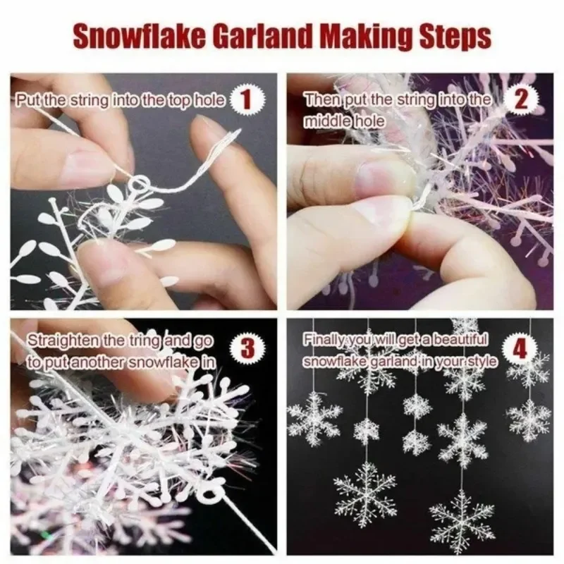 90Pcs Christmas Snowflakes Ornaments Xmas Tree Hanging White Snow Flake Decoration DIY New Year Garlands Home Decoration 2024