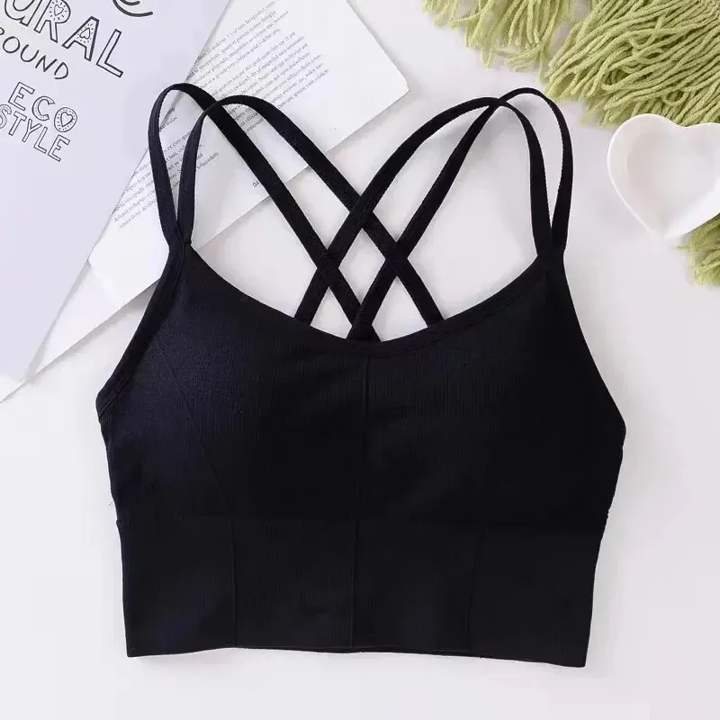Sexy women Tops back cross strap tank top push up running sports bra breathable soft fitness beauty solid color yoga bra view 3