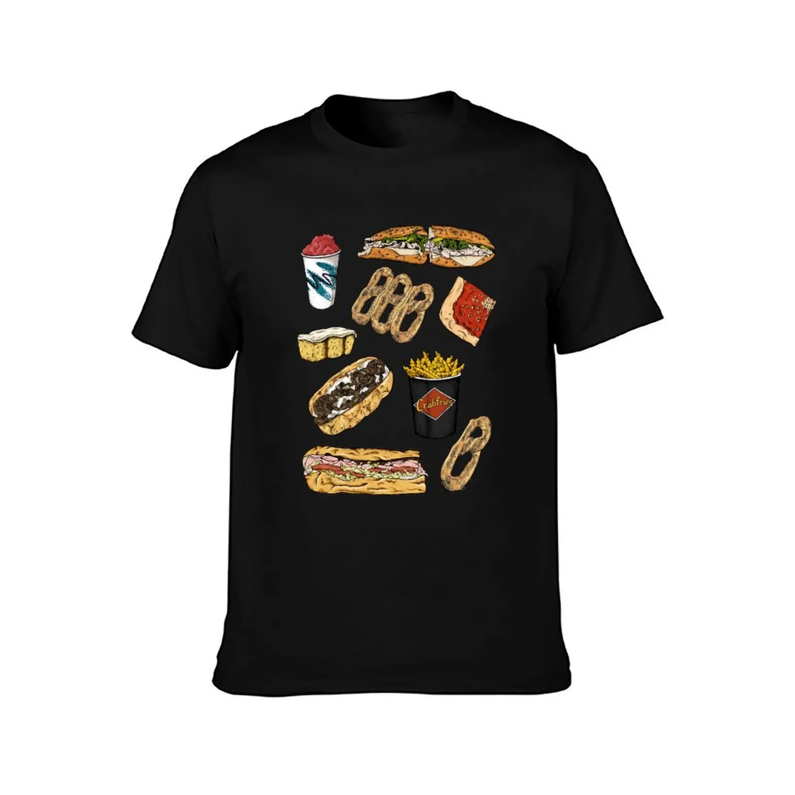 Philly Foods T-Shirt, Summer Casual Cotton Tee, Oversized Streetwear Tops, Vintage Graphic Print, Loose Fit Short Sleeve