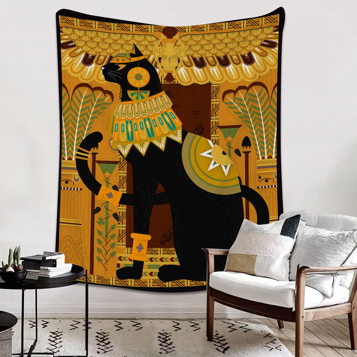 Egypt Black Cat Totem Retro Printed Throw Blanket Flannel Fleece Blankets Warm Soft Throws for Sofa Couch Bed Bedroom Bedspread