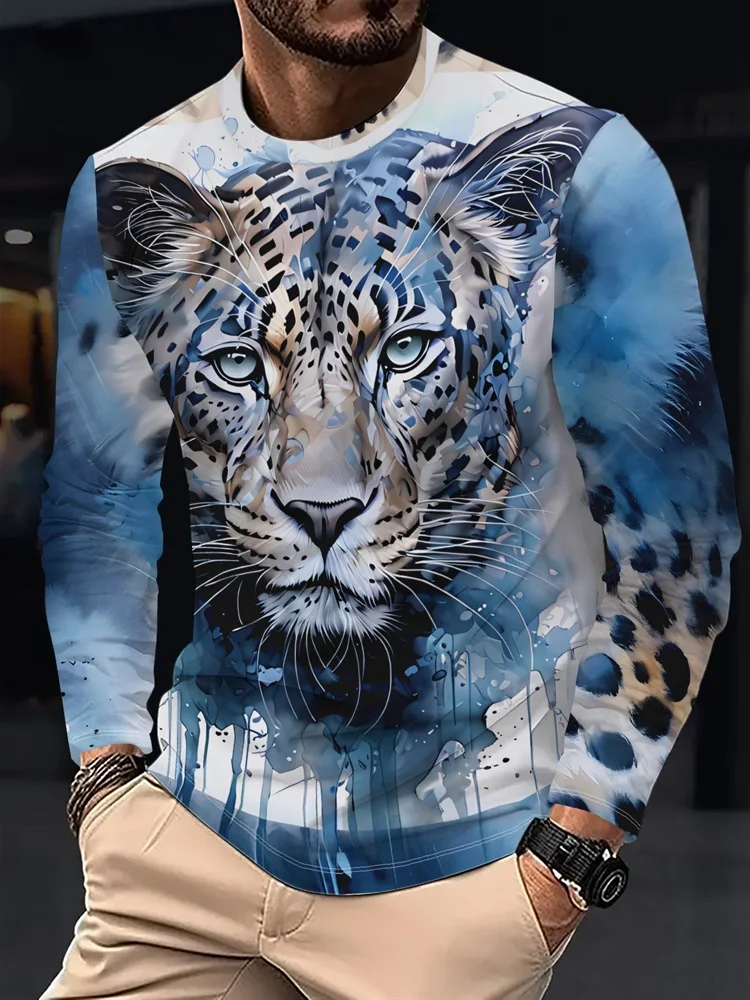 Men's Tiger Long Sleeve T-Shirt Roaring Tiger Graphic Tee Black Orange Animal Pullover Tops Gift New 2026 Streetwear Fashion