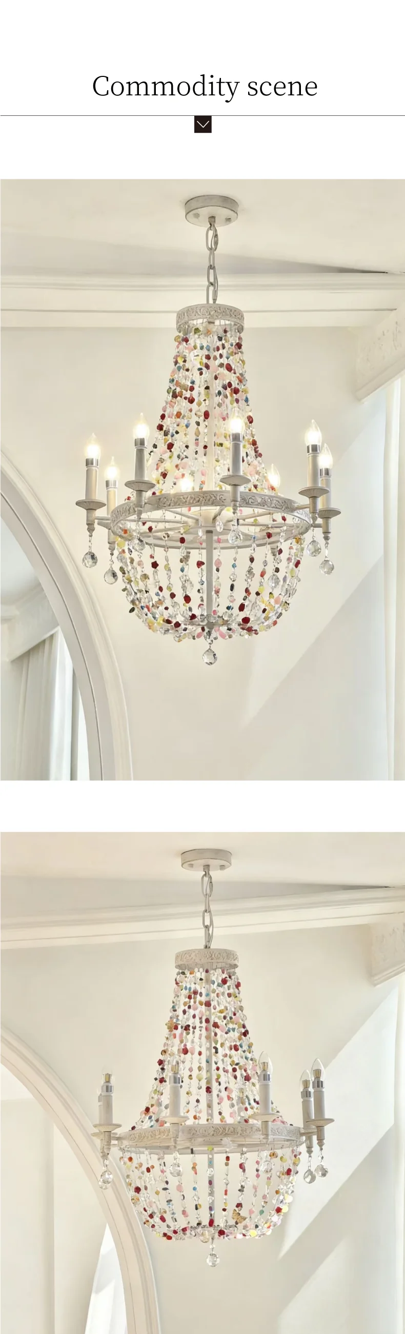 French Colorful Crystal LED E14 Pendant Light American Retro
