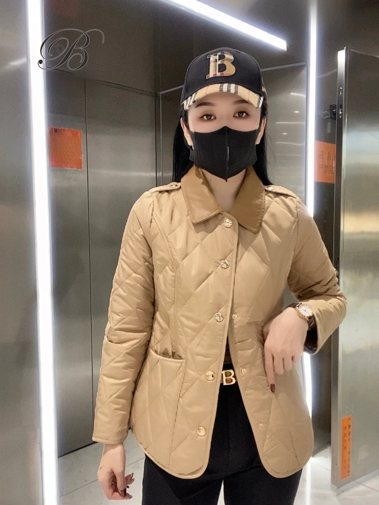 Faionable Casual katoenen Jaet dameswinterjas Warmte Diamantpatroon Kraag Briti Sle Pendelen Slim Fit jas
