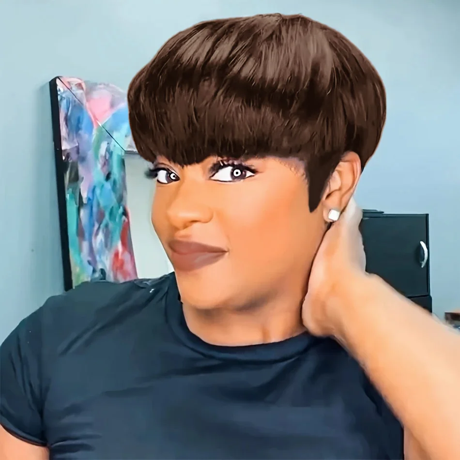 باروكات شعر بشري أنيقة بقص عابث مصنوعة آليًا بالكامل للنساء ذوات البشرة السمراء