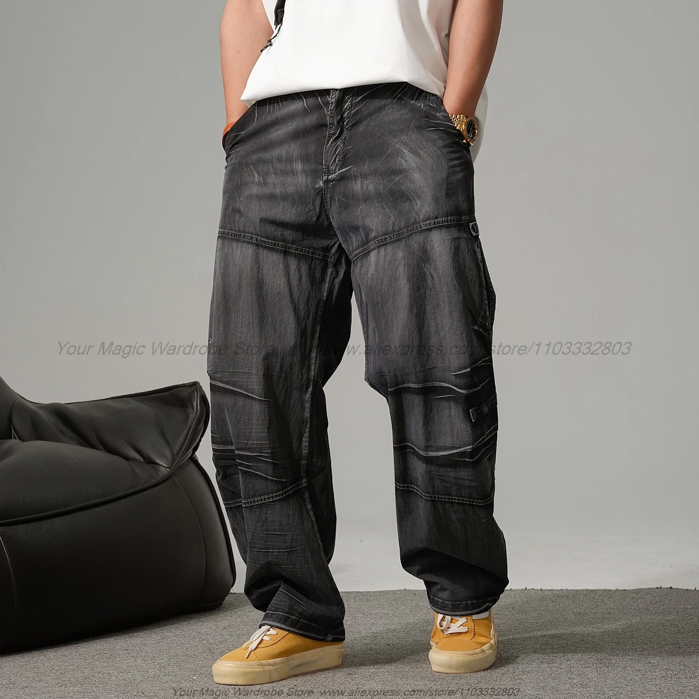 Thin Retro Handsome Distressed Post-Apocalyptic Wasteland Style Dirty Wash Cargo Pants Men Straight Loose High Street Trousers