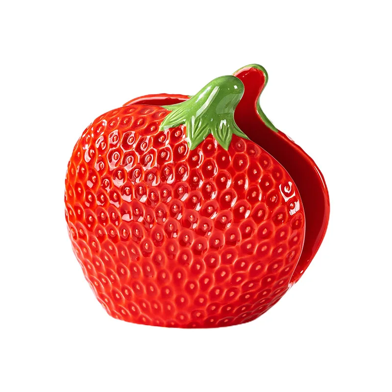 Household Strawberry Shaped Ceramic Tissue Holder Restaurant Desktop Tissue Holder Storage Rack view 6