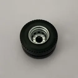5PCS Aperture 2.5mm Mini Dual Wheel Tire Dia 45.5mm Replacement Black Tires Repair Parts for 1/24 Scale Semi-Trailer Truck Model