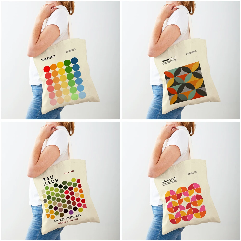 Abstract Green Rainbows Bauhaus Shopper Bag Geometric Circles Lady Tote Handbag Fashion Art Casual Women Shopping Bags