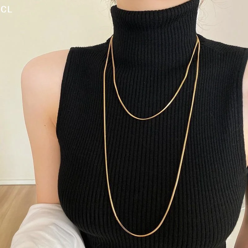 AttireTroveHigh-Grade Stainless Steel Fastness Snake Bone Chain Extra Long Sweater Chain Long Chain Necklace Women
