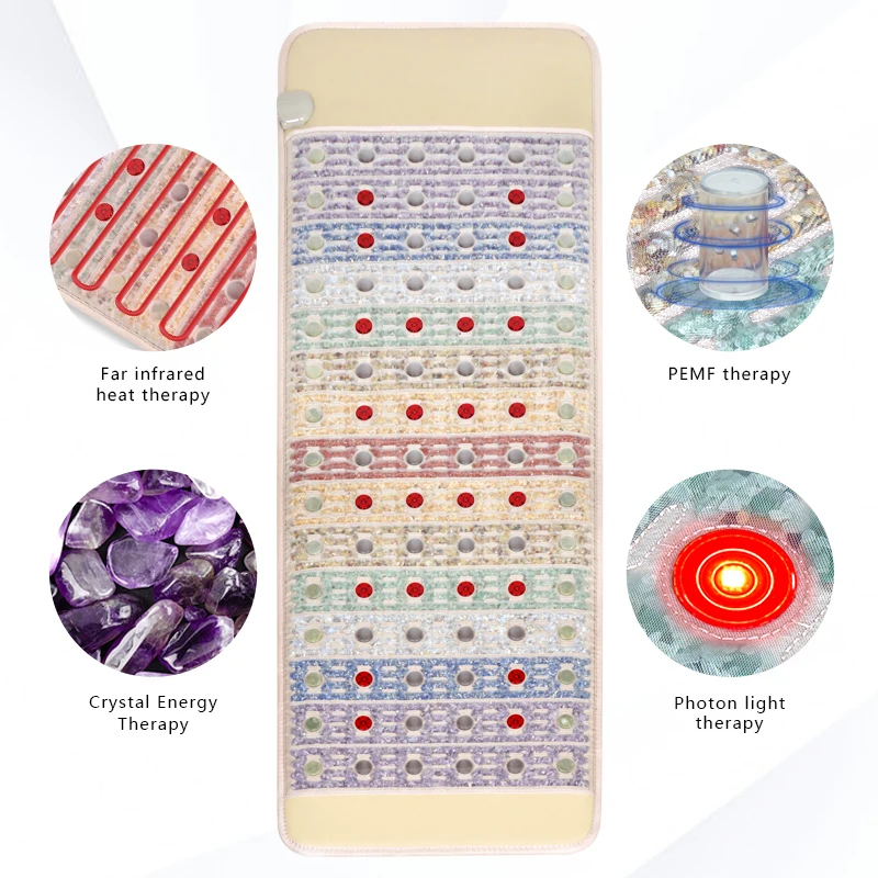 

Customized PEMF Therapy Amethyst Crystal Infrared Chakra Mat LED Photon Light Jade Tourmaline Gemstone Body Mattress