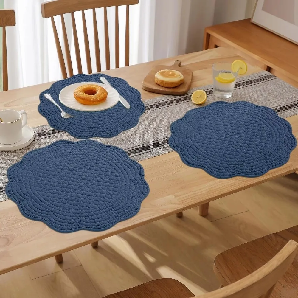 Gifts Cotton Round Placemats Scalloped Edge Washable Quilted Placemats Prairie Chic Style Table Decor Everyday Dining