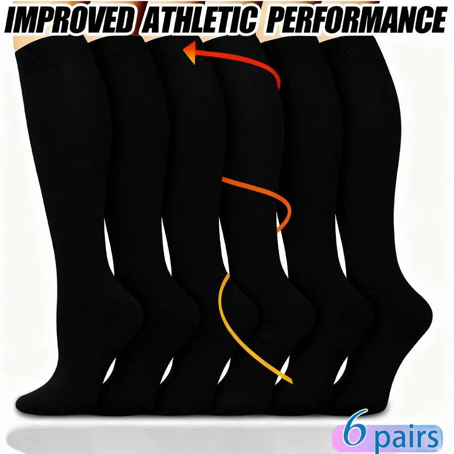 

6-парные компрессионные носки из медного волокна для мужчин и женщин, для бега и путешествий, для медсестер и беременных, дизайн до середины икры