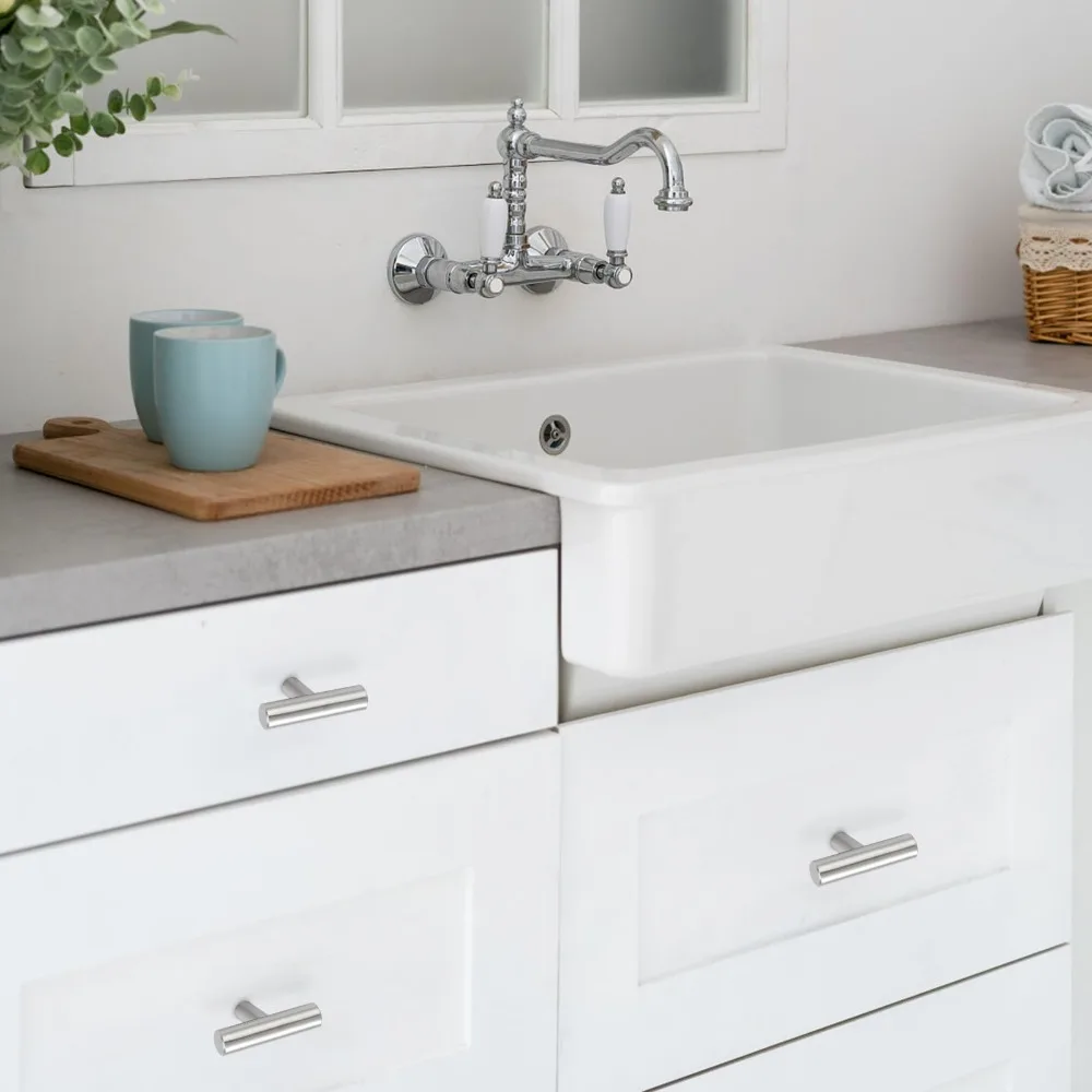 Maniglia per armadio Euro Bar da 20 pezzi Maniglia in acciaio inossidabile al nichel satinato Maniglia per porta dell'armadio moderna e semplice Argento spazzolato