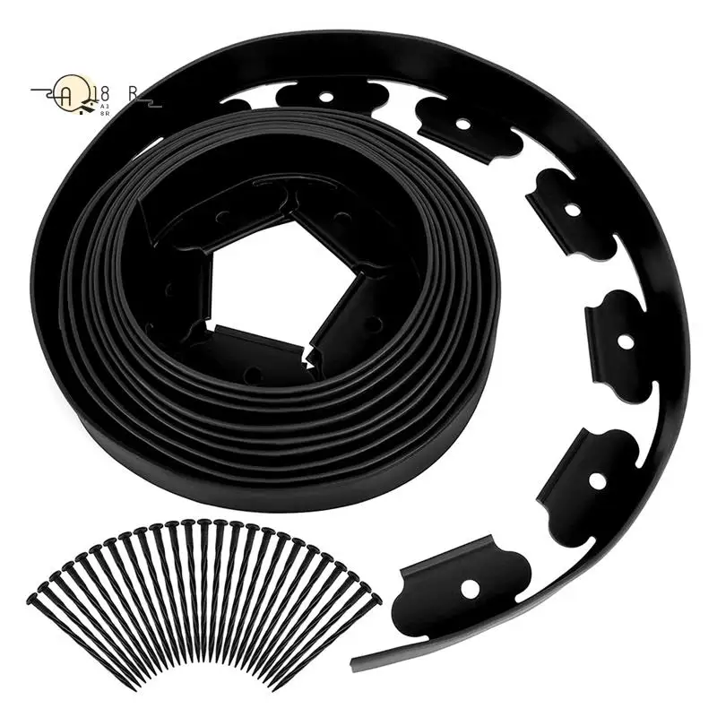 

A18R -Landscape Edging,16.4FT Garden Edging With 15 Edging Stakes, Rubber Landscaping Edging For Yard Edging Borders Black