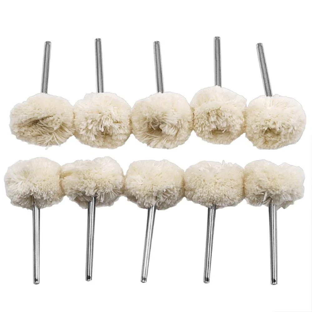 STONEGO 10PCS Wool Wheel Polishing Head - 3mm Shank - Buffing Polishing Jewelry Metals - Rotary Tool Accessories