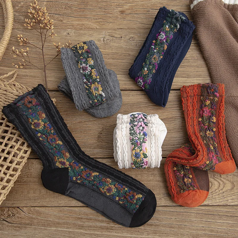 Women's Socks Pure Cotton Flower Embroidery Medium Tube Socks Retro 2023 Trend Ethnic Style Spring Summer Free Shipping Ventilat