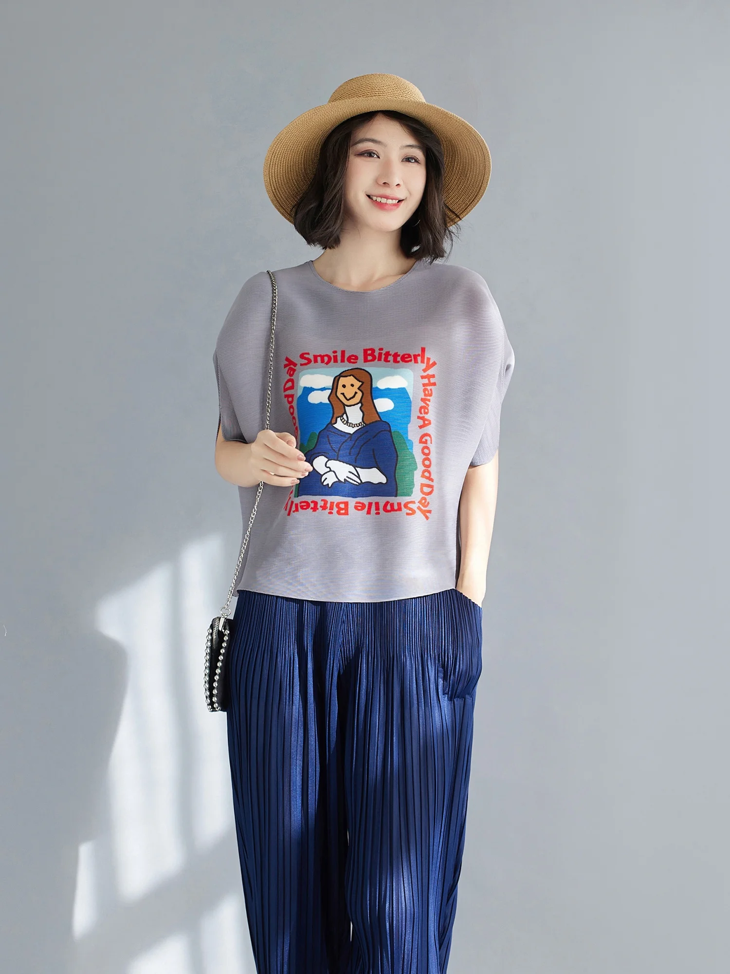 Loose Fit Short Sleeve T-Shirt Women's Korean Style Printed Thin Large Size Cover Belly Versatile Top Summer New Arrival