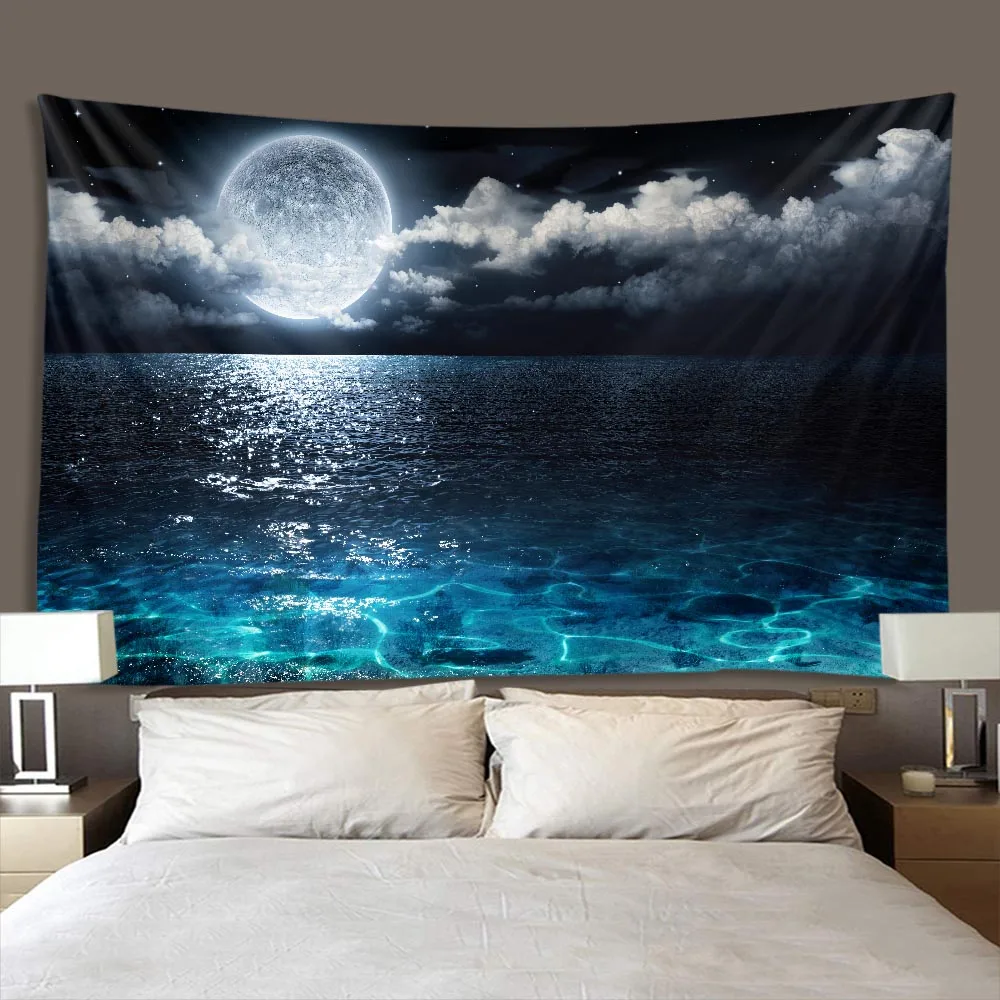 Night Sky Ocean Tapestry 3D Magical Fantasy Starry Sky Tapestry Wall Hanging Bedroom Living Room Dormitory Wall Art Decoration