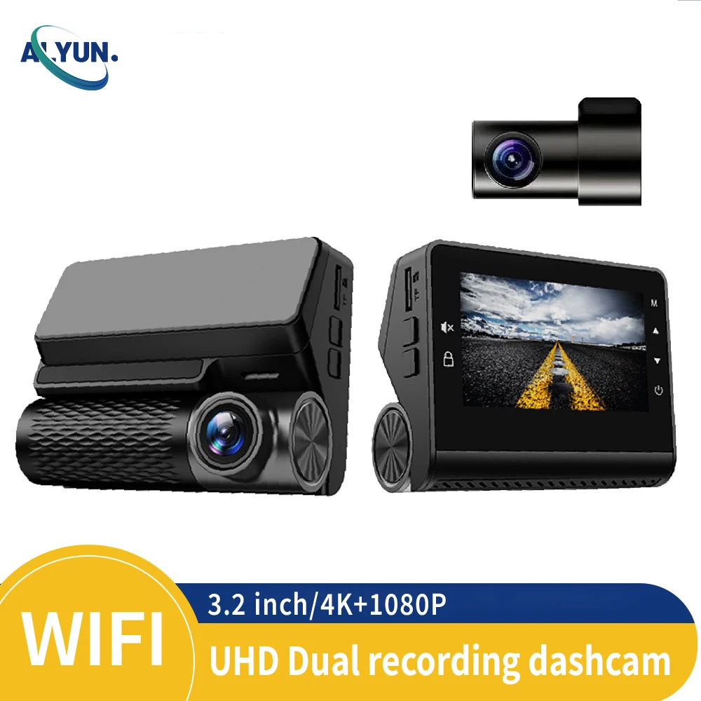 Dual Lens Dash Cam Hidden Car DVR 3.2Inch 4K+1080P Front Rear Wide Angle Super Night Vision Loop Recording