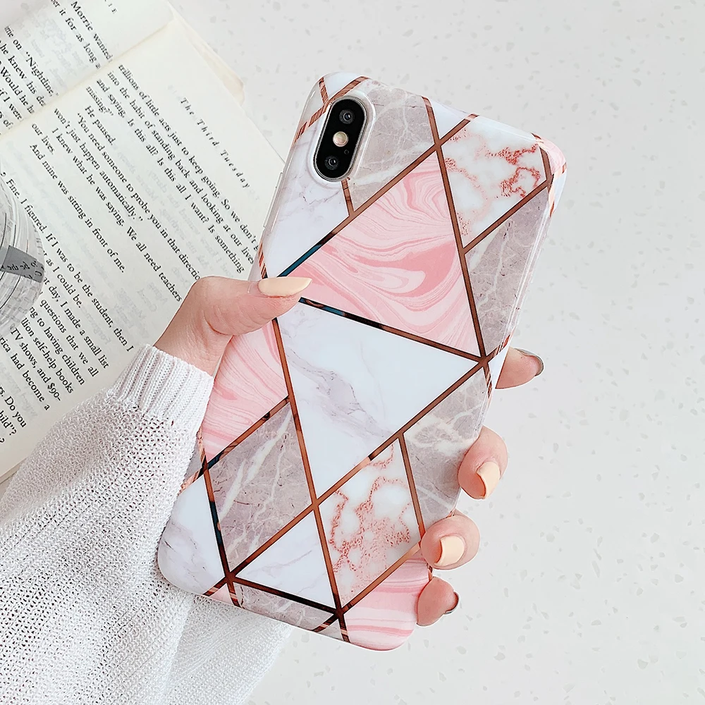 50piece Plating Geometric Phone Case For iPhone 12 Mini 11 Pro Max XR XS Max 6 7 8 Plus X Soft IMD Marble Phone Back Cover Cases