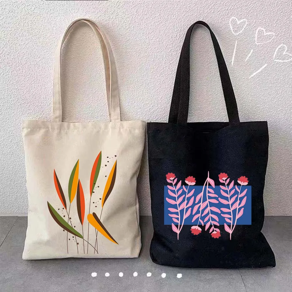 Botanical Abstract Leaf Modern Art One Line Face Floral Geometric Tropical Palm Shoulder Canvas Tote Bag Cotton Shopper Handbags