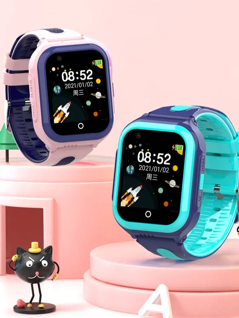 Kids Smart Watch 4G Sim Card SOS Phone Call Multiple Positioning Voice Intercom AI Interaction Footprint Track 600mAh Waterproof