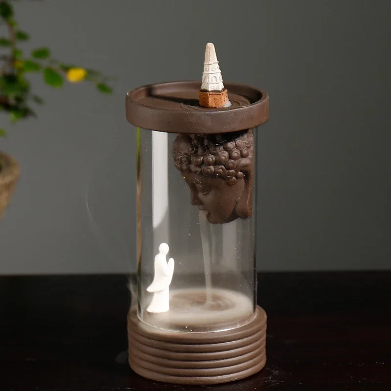 1pc, Buddha Monk Backflow Incense Burner Windproof Incense Holder Censer Aromatherapy Diffuser Creative Ornament Home Zen Decar