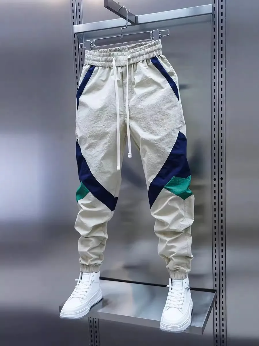 

Новые мужские повседневные брюки весна-лето, с цветными вставками, на эластичном поясе, облегающие, в стиле Harlan, простые, модные, спортивные, из полиэфирного волокна