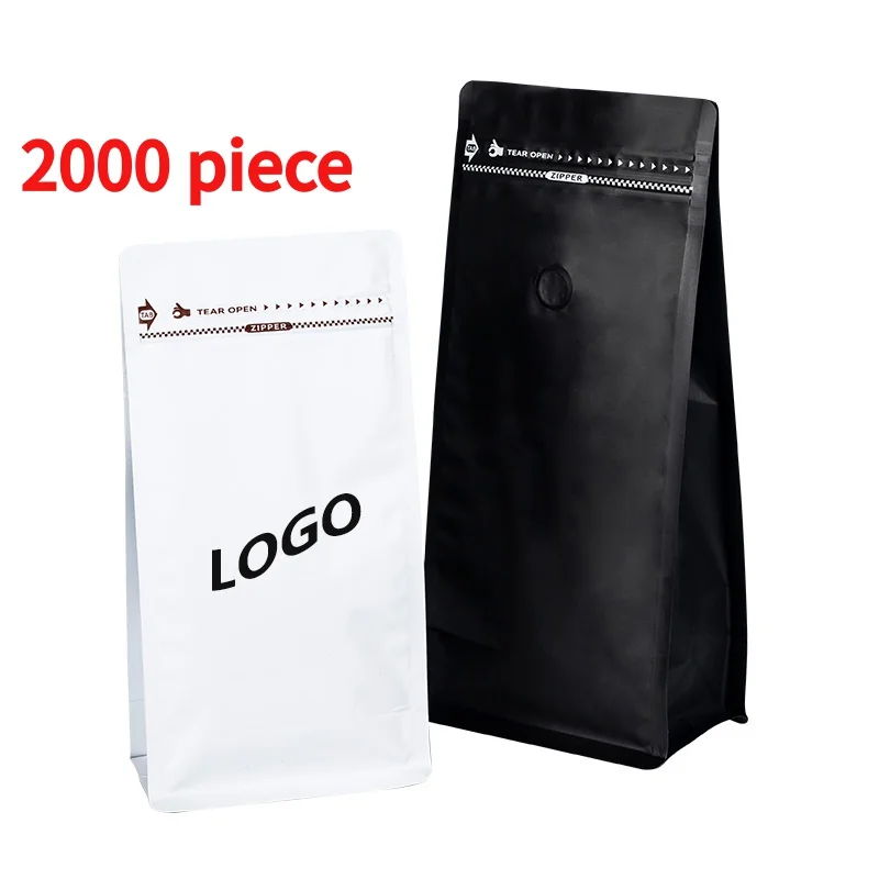 Custom.Custom Aluminum Foil Flat Bottom Coffee Bag With Easy to tear Resealable 1kg 500g 250g Eight Side Seal Zipper Coffe