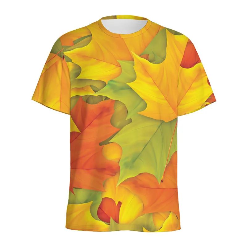 Maple Leaves Graphic T Shirt Men Plants Leaf 3D Printed T-Shirts Summer Fashion Casual O-Neck Loose Tees Streetwear Short Sleeve