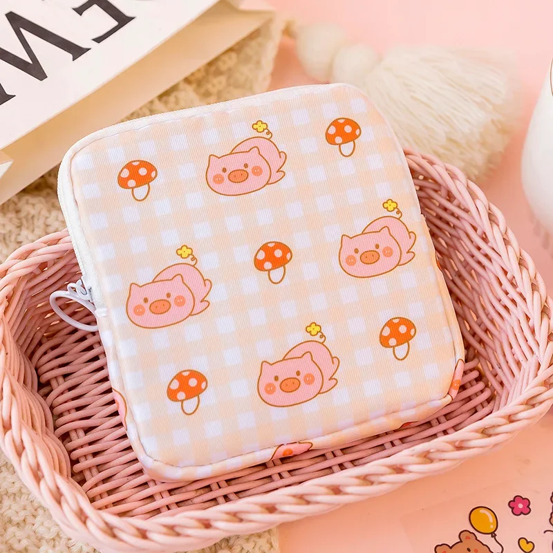 Kawaii Makeup Pad Bear Napkin Bag for Women and Girls, Storage Bag, Purse, Sanitary Napkin Bag, Mini Data Cable Organizer