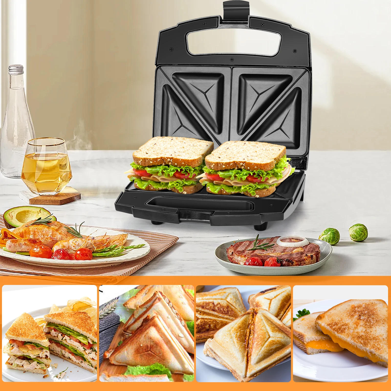Sandwichera Antiadherente 800W con Indicador LED y Asa Fría 🍞