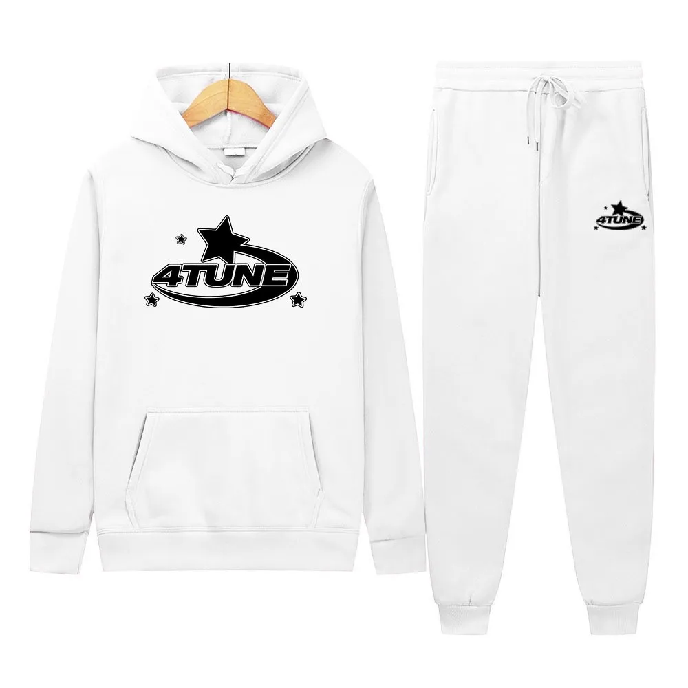 Autumn Trendy Brand Printed Hooded Sweatshirt Set for Men and Women, Casual Sports Set and Pants, Two Piece Sweatshirt Set