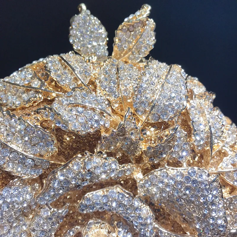 Gold Metal AB Crystal Evening Bag Women Flower Wedding Purse Lady Diamond Bridal Clutches Party Prom Handbags Minaudiere