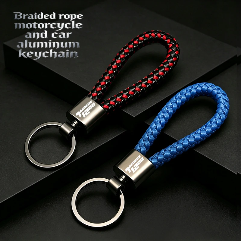 For Yamaha Super Tenere 1200 Tenere1200 Braided rope Hand Woven Leather KeyChain Detachable Metal 360 Degree Rotating