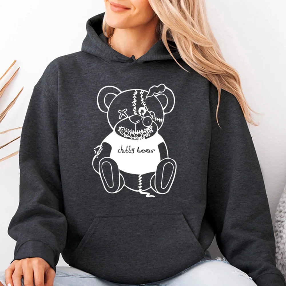 Oso de peluche gordo blanco sobre gris con contorno cosido, pegatinas termoadhesivas para camisetas/bolsos, pegatina de transferencia térmica lavable DIY