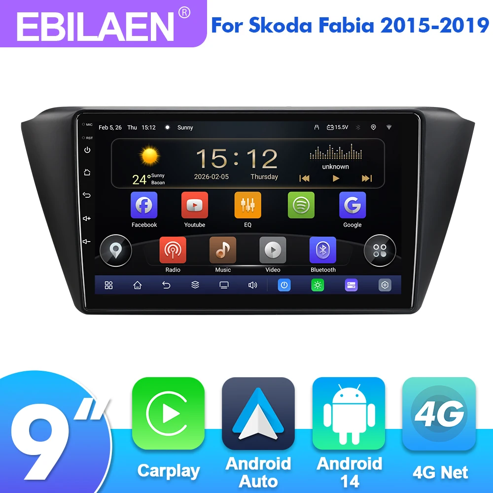 

EBILAEN 9 "Android 14 Car For Skoda Fabia 3 III 2015-2019 GPS Multimedia Player Carplay Android auto radio 4G WIFI stereo DSP AI