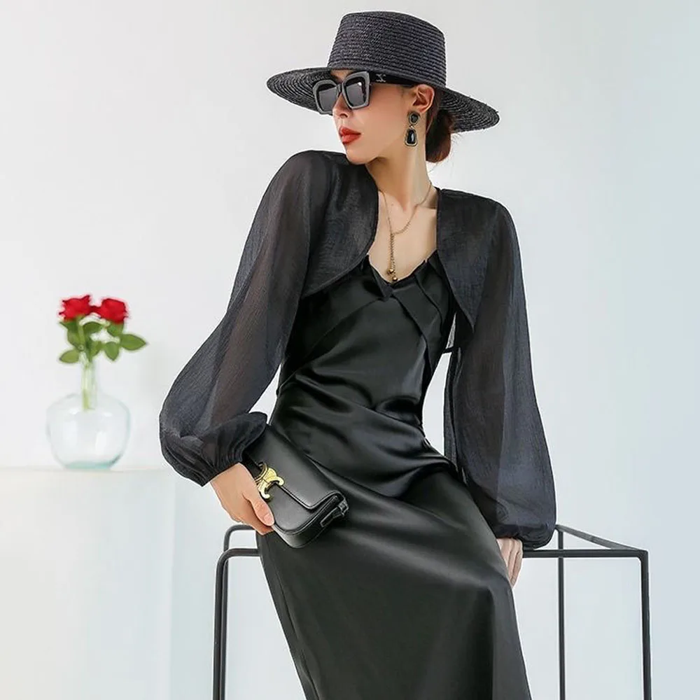 Summer New Sunscreen Cape Jacket Women's Fashion Ladies Poncho Elegant Smock Lantern Sleeve Tops Female Casual Solid Shawl Coat