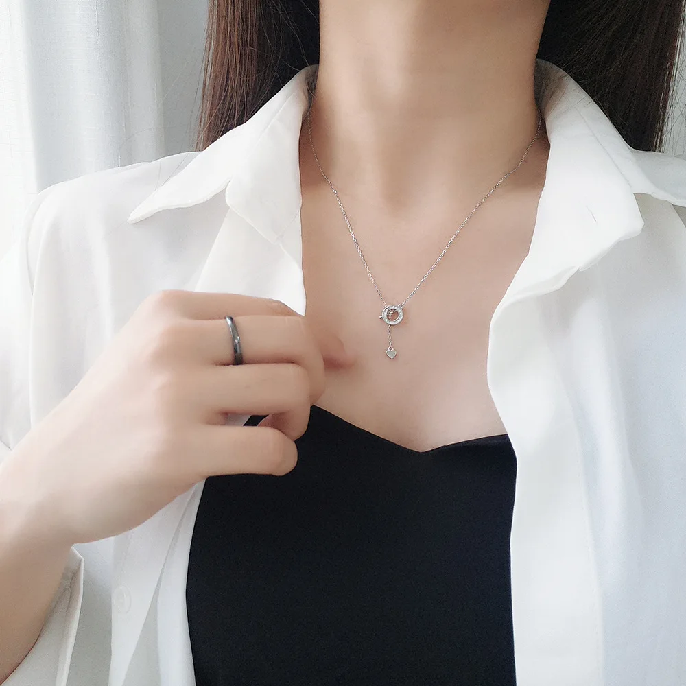 Sophisticated Heart Lock OT Clasp Necklace s925 Sterling Silver Collarbone Chain Women's Jewelry