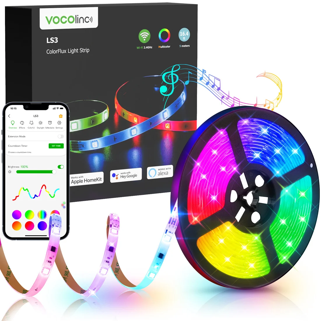 VOCOlinc-Bande lumineuse néon LED, WiFi, Bluetooth, Smart Life, Alexa, Google Home, RVB, 24VWIFI Alexa Control RGB COB LED Strip Light DC 24V Bluetooth APP TV Backlight Room Decoration LED Tape Diode Flex Strip