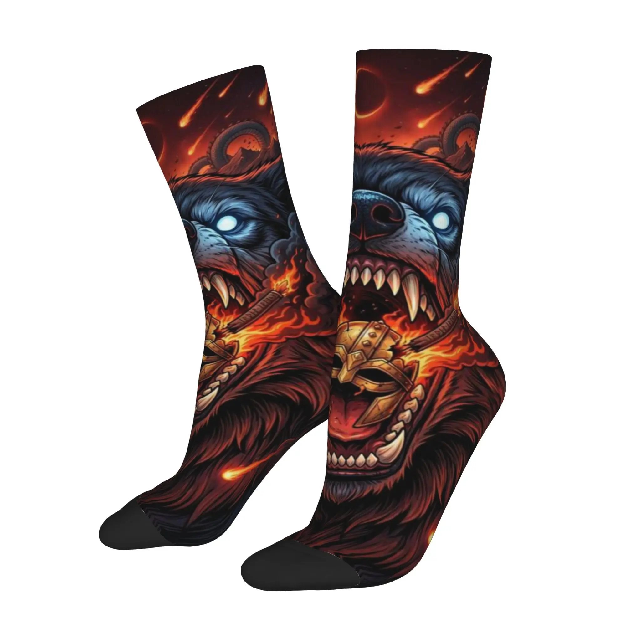1 Pair Happy Funny Men's Sock Dark Wolf Oni Art Vintage Harajuku  Hip Hop Novelty Seamless Crazy Sock Gift Printed